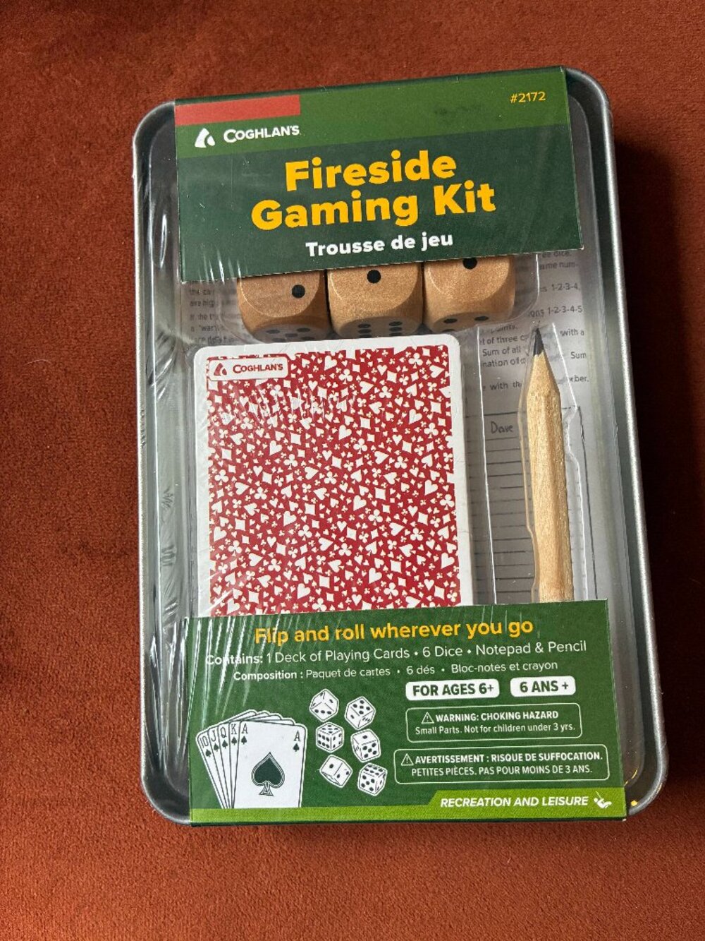 NWT Coghlan's Fireside Gaming Kit Camping Travel Tin